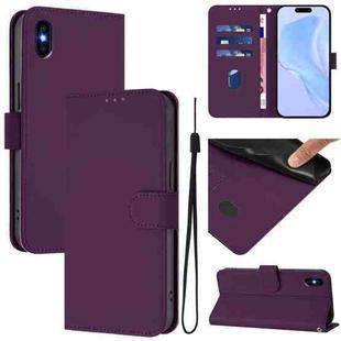 For iPhone XS Max Skin Feel Solid Color Leather Phone Case with Lanyard(Violet)