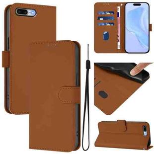 For iPhone 8 Plus / 7 Plus Skin Feel Solid Color Leather Phone Case with Lanyard(Brown)