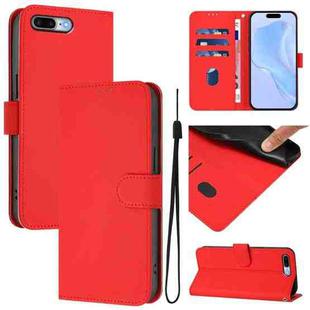 For iPhone 8 Plus / 7 Plus Skin Feel Solid Color Leather Phone Case with Lanyard(Red)