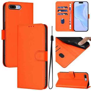 For iPhone 8 Plus / 7 Plus Skin Feel Solid Color Leather Phone Case with Lanyard(Orange)