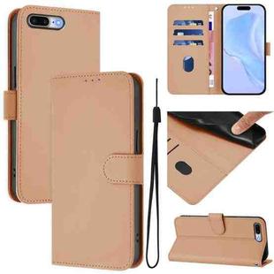 For iPhone 8 Plus / 7 Plus Skin Feel Solid Color Leather Phone Case with Lanyard(Nude)