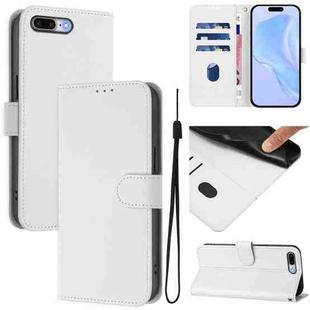 For iPhone 8 Plus / 7 Plus Skin Feel Solid Color Leather Phone Case with Lanyard(White)
