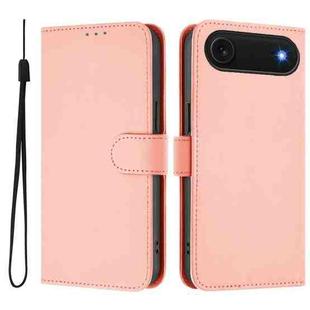 For iPhone Air Skin Feel Solid Color Leather Phone Case with Lanyard(Pink)