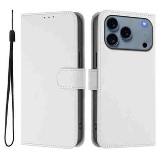 For iPhone 17 Pro Max Skin Feel Solid Color Leather Phone Case with Lanyard(White)