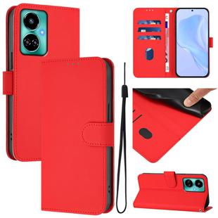 For Tecno Camon 19 / 19 Pro 5G Skin Feel Solid Color Leather Phone Case with Lanyard(Red)