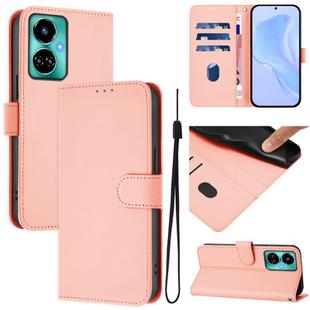 For Tecno Camon 19 / 19 Pro 5G Skin Feel Solid Color Leather Phone Case with Lanyard(Pink)