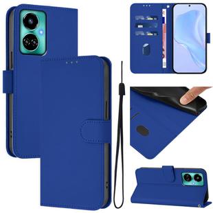For Tecno Camon 19 / 19 Pro 5G Skin Feel Solid Color Leather Phone Case with Lanyard(Dark Blue)