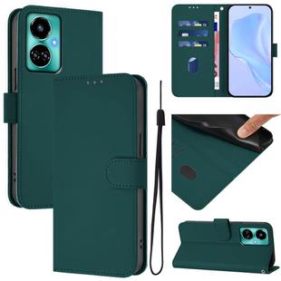 For Tecno Camon 19 / 19 Pro 5G Skin Feel Solid Color Leather Phone Case with Lanyard(Dark Green)