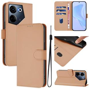 For Tecno Camon 20 Pro 4G Skin Feel Solid Color Leather Phone Case with Lanyard(Nude)