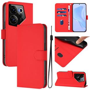 For Tecno Camon 20 Premier 5G Skin Feel Solid Color Leather Phone Case with Lanyard(Red)