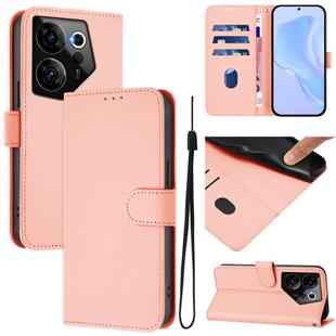 For Tecno Camon 20 Premier 5G Skin Feel Solid Color Leather Phone Case with Lanyard(Pink)
