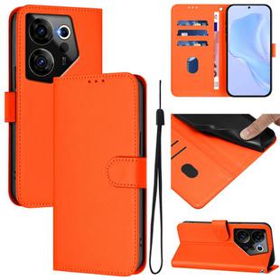 For Tecno Camon 20 Premier 5G Skin Feel Solid Color Leather Phone Case with Lanyard(Orange)