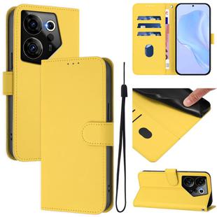 For Tecno Camon 20 Premier 5G Skin Feel Solid Color Leather Phone Case with Lanyard(Lemon Yellow)