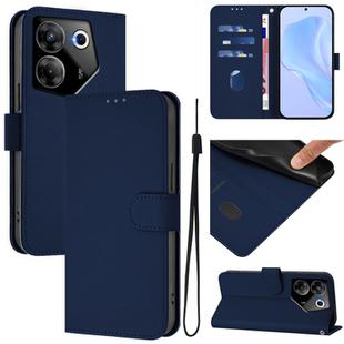 For Tecno Camon 20 Pro 5G Skin Feel Solid Color Leather Phone Case with Lanyard(Navy Blue)
