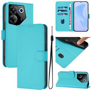 For Tecno Camon 20 Pro 5G Skin Feel Solid Color Leather Phone Case with Lanyard(Lake Blue)