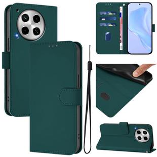 For Tecno Camon 30 4G / 5G Skin Feel Solid Color Leather Phone Case with Lanyard(Dark Green)