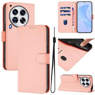 For Tecno Camon 30 Premier 5G Skin Feel Solid Color Leather Phone Case with Lanyard(Pink)