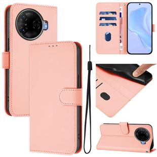 For Tecno Camon 30 Pro 5G Skin Feel Solid Color Leather Phone Case with Lanyard(Pink)