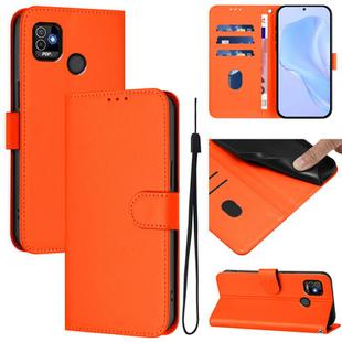 For Tecno Pop 5 Skin Feel Solid Color Leather Phone Case with Lanyard(Orange)