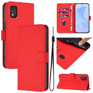 For Tecno Pop 6C Skin Feel Solid Color Leather Phone Case with Lanyard(Red)