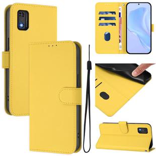For Tecno Pop 6C Skin Feel Solid Color Leather Phone Case with Lanyard(Lemon Yellow)