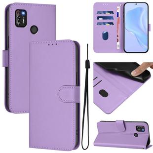 For Tecno Pop 4 Pro Skin Feel Solid Color Leather Phone Case with Lanyard(Lavender Purple)
