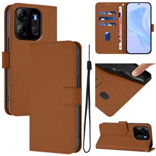 For Tecno Pop 7 / 7 Pro Skin Feel Solid Color Leather Phone Case with Lanyard(Brown)