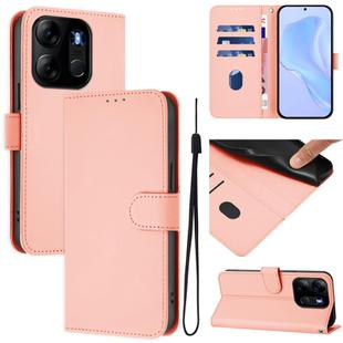 For Tecno Pop 7 / 7 Pro Skin Feel Solid Color Leather Phone Case with Lanyard(Pink)