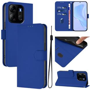 For Tecno Pop 7 / 7 Pro Skin Feel Solid Color Leather Phone Case with Lanyard(Dark Blue)