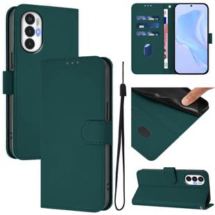 For Tecno Pova 3 Skin Feel Solid Color Leather Phone Case with Lanyard(Dark Green)