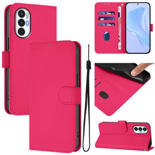 For Tecno Pova 3 Skin Feel Solid Color Leather Phone Case with Lanyard(Rose Red)