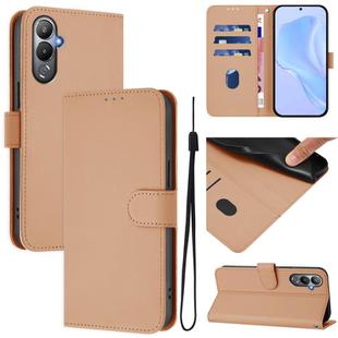 For Tecno Pova 4 Skin Feel Solid Color Leather Phone Case with Lanyard(Nude)