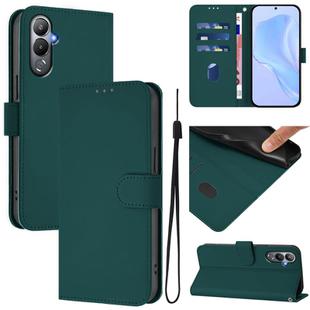 For Tecno Pova 4 Skin Feel Solid Color Leather Phone Case with Lanyard(Dark Green)