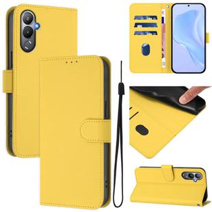 For Tecno Pova 4 Skin Feel Solid Color Leather Phone Case with Lanyard(Lemon Yellow)
