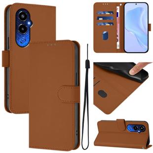 For Tecno Pova 4 Pro Skin Feel Solid Color Leather Phone Case with Lanyard(Brown)