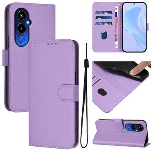 For Tecno Pova 4 Pro Skin Feel Solid Color Leather Phone Case with Lanyard(Lavender Purple)