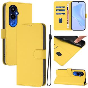 For Tecno Pova 4 Pro Skin Feel Solid Color Leather Phone Case with Lanyard(Lemon Yellow)