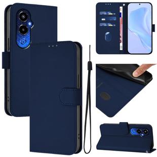 For Tecno Pova 4 Pro Skin Feel Solid Color Leather Phone Case with Lanyard(Navy Blue)
