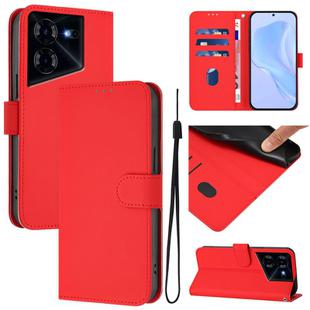 For Tecno Pova 5 Pro 5G Skin Feel Solid Color Leather Phone Case with Lanyard(Red)