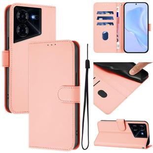 For Tecno Pova 5 Pro 5G Skin Feel Solid Color Leather Phone Case with Lanyard(Pink)