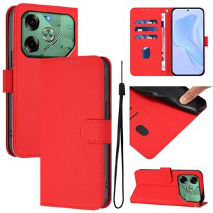 For Tecno Pova 6 4G Skin Feel Solid Color Leather Phone Case with Lanyard(Red)