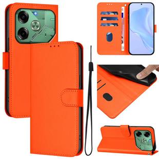 For Tecno Pova 6 4G Skin Feel Solid Color Leather Phone Case with Lanyard(Orange)