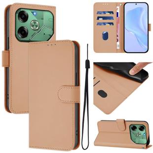 For Tecno Pova 6 4G Skin Feel Solid Color Leather Phone Case with Lanyard(Nude)