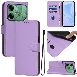 For Tecno Pova 6 4G Skin Feel Solid Color Leather Phone Case with Lanyard(Lavender Purple)