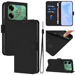 For Tecno Pova 6 4G Skin Feel Solid Color Leather Phone Case with Lanyard(Black)