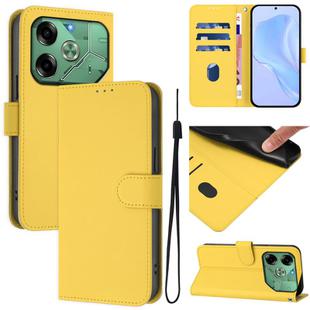 For Tecno Pova 6 4G Skin Feel Solid Color Leather Phone Case with Lanyard(Lemon Yellow)