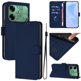 For Tecno Pova 6 4G Skin Feel Solid Color Leather Phone Case with Lanyard(Navy Blue)