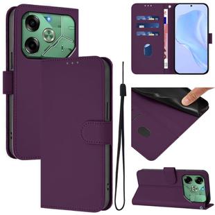 For Tecno Pova 6 4G Skin Feel Solid Color Leather Phone Case with Lanyard(Violet)