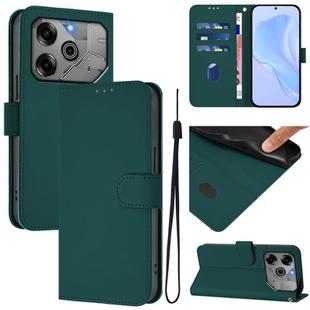 For Tecno Pova 6 5G / 6 Pro 5G Skin Feel Solid Color Leather Phone Case with Lanyard(Dark Green)