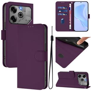 For Tecno Pova 6 5G / 6 Pro 5G Skin Feel Solid Color Leather Phone Case with Lanyard(Violet)
